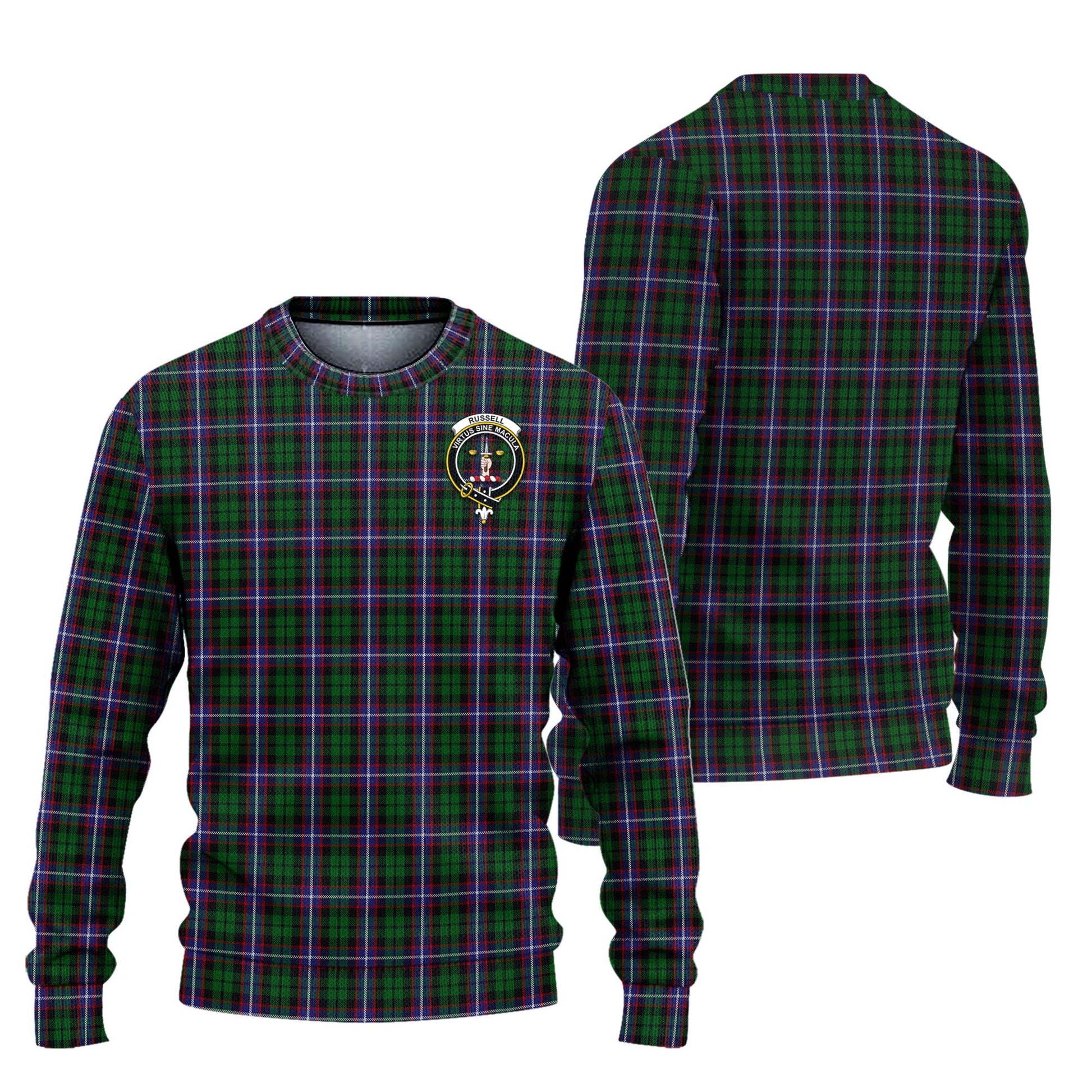 Russell Tartan Ugly Sweater with Family Crest Unisex - Tartan Vibes Clothing