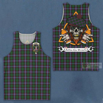 Russell Tartan Men's Tank Top with Family Crest and Bearded Skull Holding Bottles of Whiskey Men - Tartan Vibes Clothing
