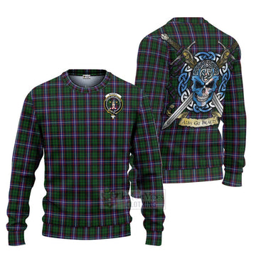Russell Tartan Ugly Sweater with Family Crest Celtic Skull Style Unisex - Tartan Vibes Clothing