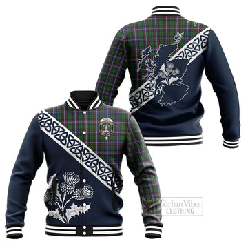 Russell Tartan Baseball Jacket Featuring Thistle and Scotland Map Unisex - Tartan Vibes Clothing