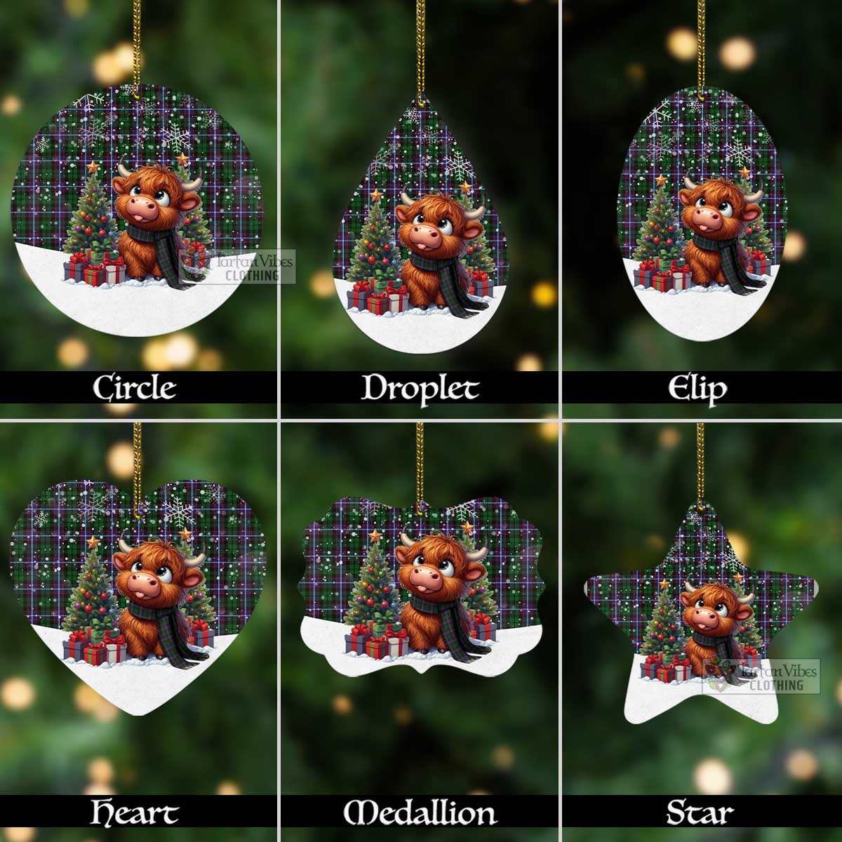 Russell Tartan Christmas Aluminium Ornament with Adorable Highland Coo Aluminium - Tartan Vibes Clothing