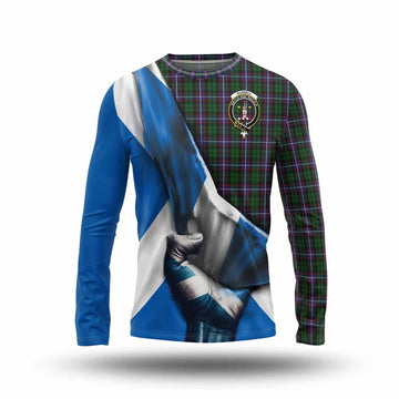 Russell Tartan Long Sleeve T-Shirt with Family Crest Scotland Patriotic Style Unisex - Tartan Vibes Clothing
