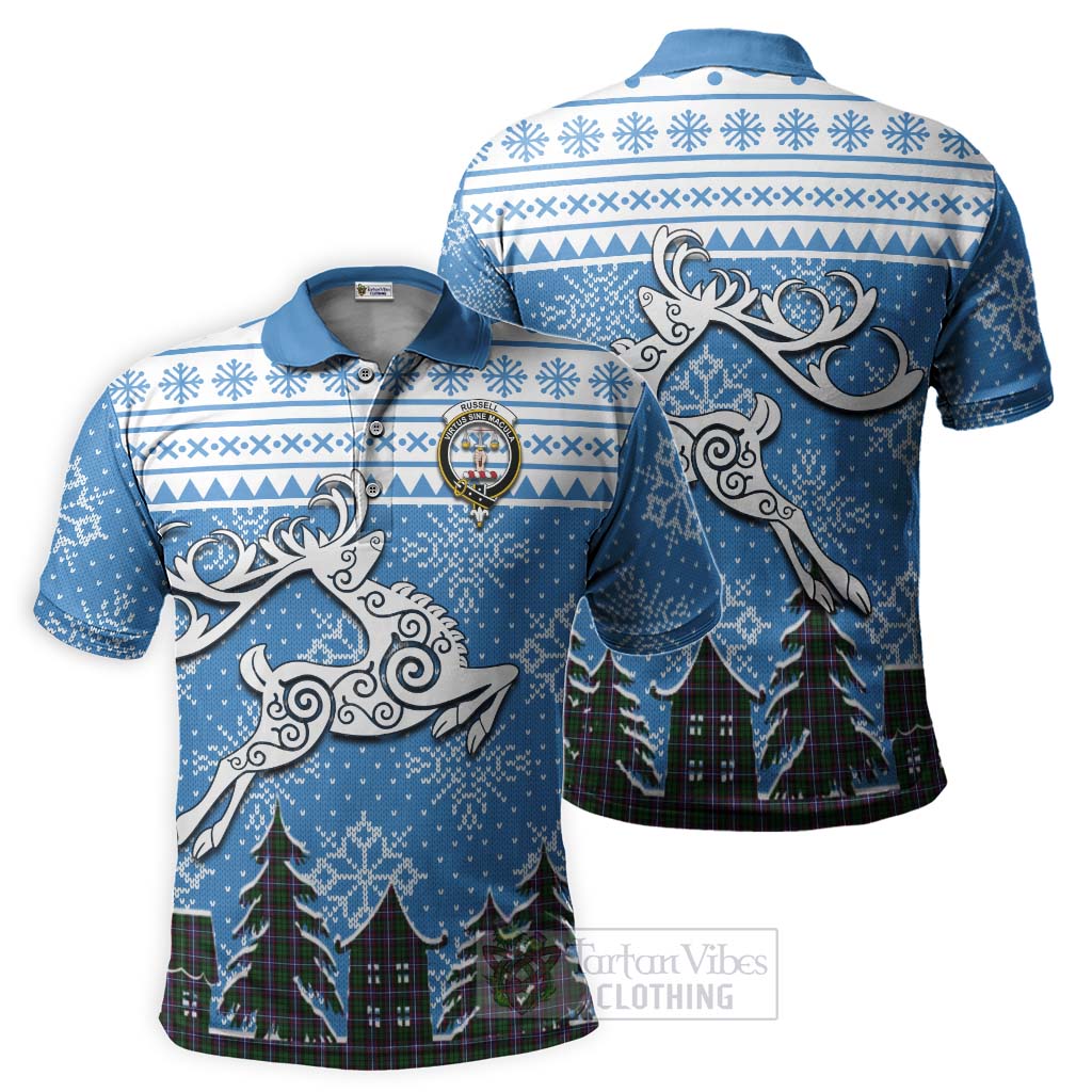 Russell Clan Christmas Polo Shirt Celtic Reindeer Style Kid - Tartan Vibes Clothing