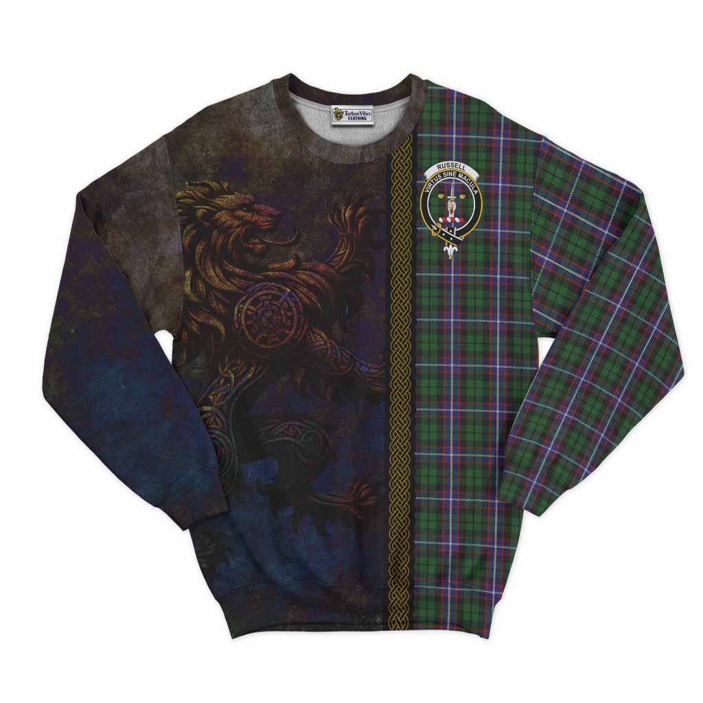 Russell Tartan Family Crest Sweatshirt Alba Gu Brath Be Brave Lion Ancient Style Unisex - Tartan Vibes Clothing