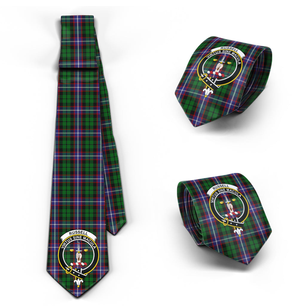 Russell Tartan Classic Necktie with Family Crest Necktie One Size - Tartan Vibes Clothing