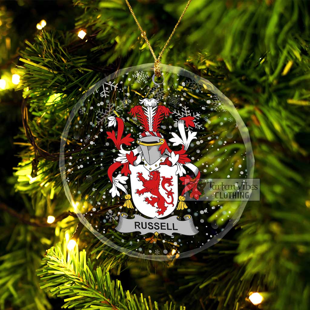 Tartan Vibes Clothing Russell Irish Clan Christmas Glass Ornament with Coat of Arms