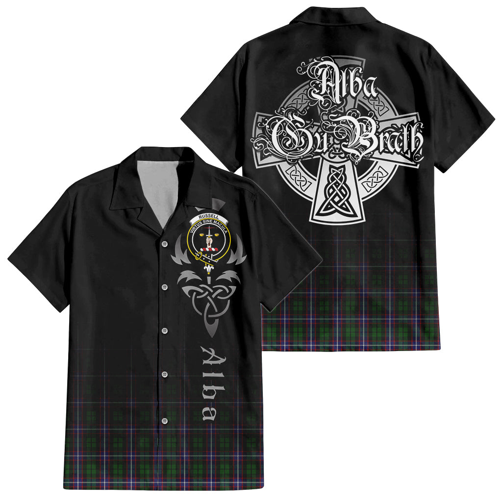 Russell Tartan Hawaiian Shirt Shirt Featuring Alba Gu Brath Family Crest Celtic Inspired Kid - Tartan Vibes Clothing