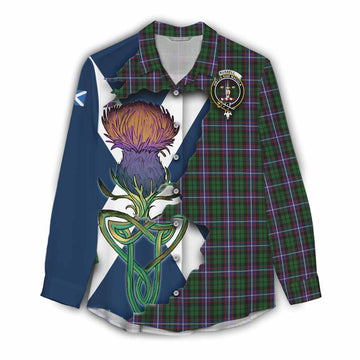 Tartan Vibes Clothing Russell Tartan Family Crest Women's Casual Shirt Scottish Thistle Celtic Inspired