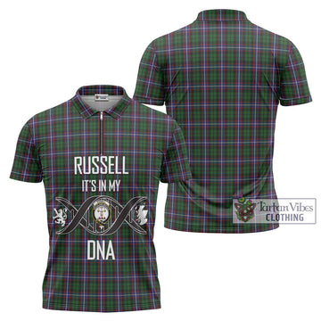 Russell Tartan Zipper Polo Shirt with Family Crest DNA In Me Style Unisex - Tartan Vibes Clothing