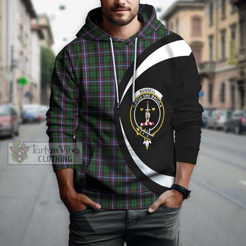 Russell Tartan Hoodie with Family Crest Circle Style Zip Hoodie - Tartan Vibes Clothing