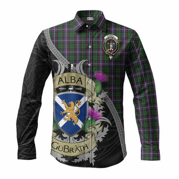 Russell Tartan Family Crest Long Sleeve Button Shirt Lion Rampant Royal Thistle Shield Celtic Inspired Men's Shirt S - Tartan Vibes Clothing