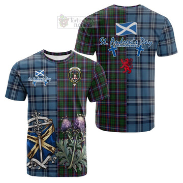 Russell Tartan Cotton T-shirt Happy St. Andrew's Day Half Tartan Style Kid's Shirt - Tartan Vibes Clothing
