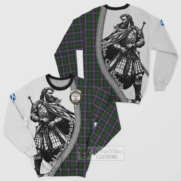 Russell Tartan Clan Crest Sweatshirt with Highlander Warrior Celtic Style Unisex - Tartan Vibes Clothing