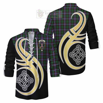 Russell Tartan Ghillie Kilt Shirt with Family Crest and Celtic Symbol Style Men - Tartan Vibes Clothing