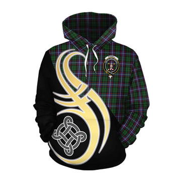 Russell Tartan Cotton Hoodie with Family Crest and Celtic Symbol Style Pullover Hoodie XS - Tartan Vibes Clothing
