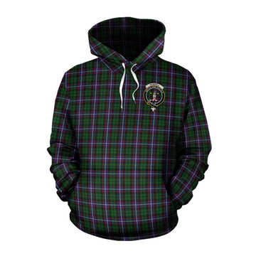 Russell Tartan Cotton Hoodie with Family Crest and Bearded Skull Holding Bottles of Whiskey Pullover Hoodie XS - Tartan Vibes Clothing