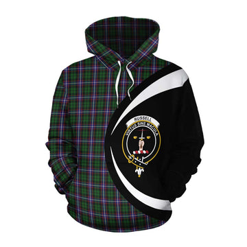 Russell Tartan Cotton Hoodie with Family Crest Circle Style Pullover Hoodie XS - Tartan Vibes Clothing