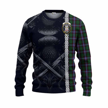Russell Tartan Knitted Sweater with Family Crest Cross Sword Thistle Celtic Vibes Unisex - Tartan Vibes Clothing