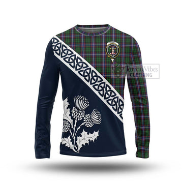 Russell Tartan Long Sleeve T-Shirt Featuring Thistle and Scotland Map Unisex - Tartan Vibes Clothing