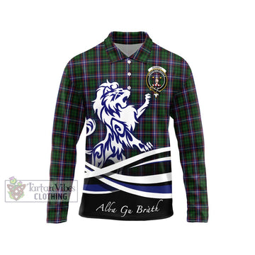 Russell Tartan Long Sleeve Polo Shirt with Alba Gu Brath Regal Lion Emblem Unisex - Tartan Vibes Clothing