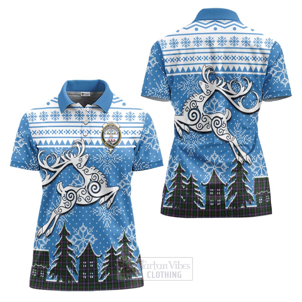 Russell Clan Christmas Women's Polo Shirt Celtic Reindeer Style Women - Tartan Vibes Clothing