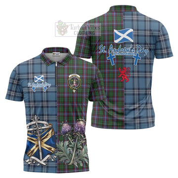 Russell Tartan Zipper Polo Shirt Happy St. Andrew's Day Half Tartan Style Unisex - Tartan Vibes Clothing