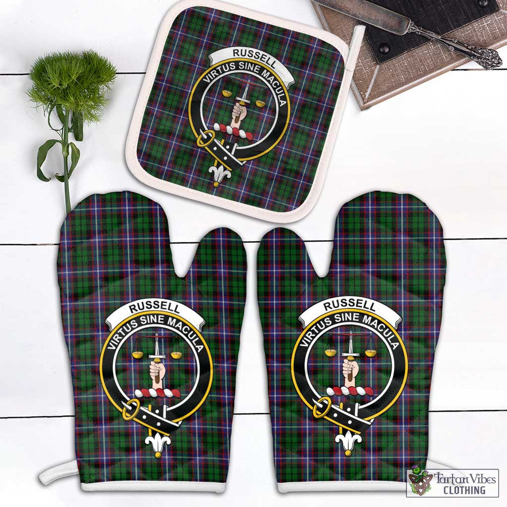 Russell Tartan Combo Oven Mitt & Pot-Holder with Family Crest White - Tartan Vibes Clothing