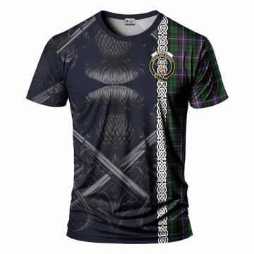 Russell Tartan T-Shirt with Family Crest Cross Sword Thistle Celtic Vibes Kid's Shirt - Tartan Vibes Clothing