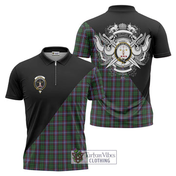 Russell Tartan Zipper Polo Shirt with Family Crest and Military Logo Style Unisex - Tartan Vibes Clothing