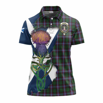 Tartan Vibes Clothing Russell Tartan Family Crest Women's Polo Shirt Scottish Thistle Celtic Inspired