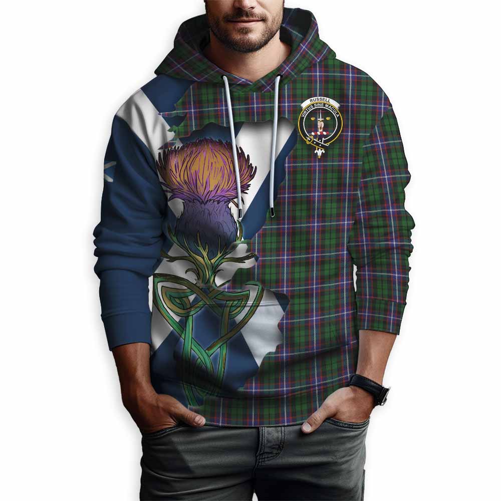 Tartan Vibes Clothing Russell Tartan Family Crest Hoodie Scottish Thistle Celtic Inspired