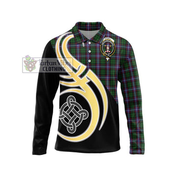 Russell Tartan Long Sleeve Polo Shirt with Family Crest and Celtic Symbol Style Unisex - Tartan Vibes Clothing