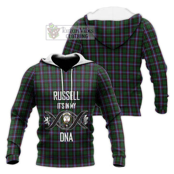 Russell Tartan Knitted Hoodie with Family Crest DNA In Me Style Unisex Knitted Pullover Hoodie - Tartan Vibes Clothing