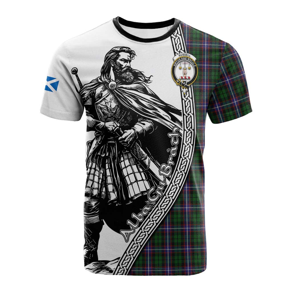 Russell Tartan Clan Crest Cotton T-shirt with Highlander Warrior Celtic Style Kid's Shirt - Tartan Vibes Clothing