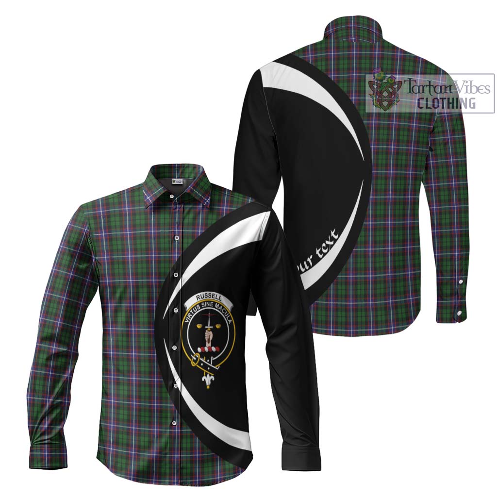 Russell Tartan Long Sleeve Button Up with Family Crest Circle Style Men's Shirt S - Tartan Vibes Clothing