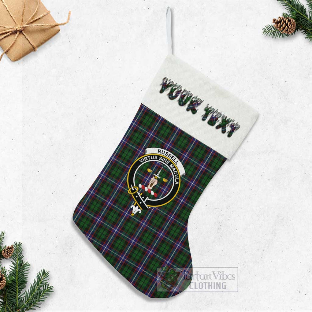 Tartan Vibes Clothing Russell Tartan Family Crest Christmas Stocking with Personalized Text