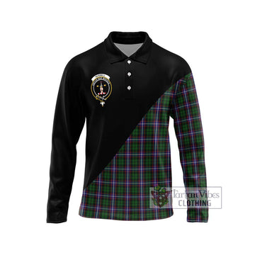 Russell Tartan Long Sleeve Polo Shirt with Family Crest and Military Logo Style Unisex - Tartan Vibes Clothing