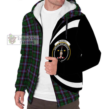 Russell Tartan Sherpa Hoodie with Family Crest Circle Style Unisex S - Tartan Vibes Clothing