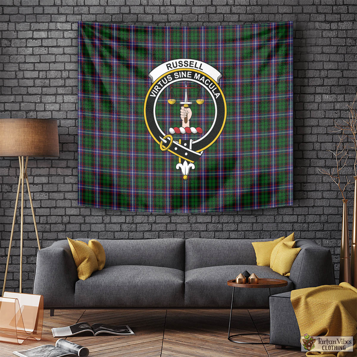 Russell Tartan Tapestry Wall Hanging and Home Decor for Room with Family Crest Tapestry - Tartan Vibes Clothing