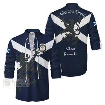 Russell Tartan Lion Rampant Ghillie Kilt Shirt Proudly Display Your Heritage with Alba Gu Brath and Clan Name Men - Tartan Vibes Clothing