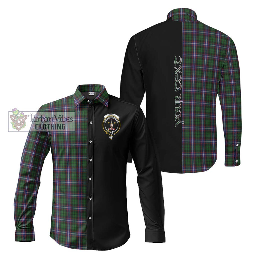 Russell Tartan Long Sleeve Button Shirt with Family Crest and Half Of Me Style Men's Shirt S - Tartanvibesclothing Shop
