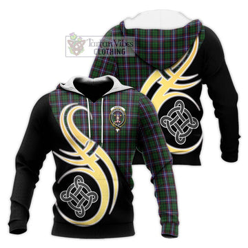 Russell Tartan Knitted Hoodie with Family Crest and Celtic Symbol Style Unisex Knitted Pullover Hoodie - Tartan Vibes Clothing