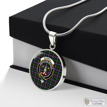 Russell Tartan Circle Necklace with Family Crest