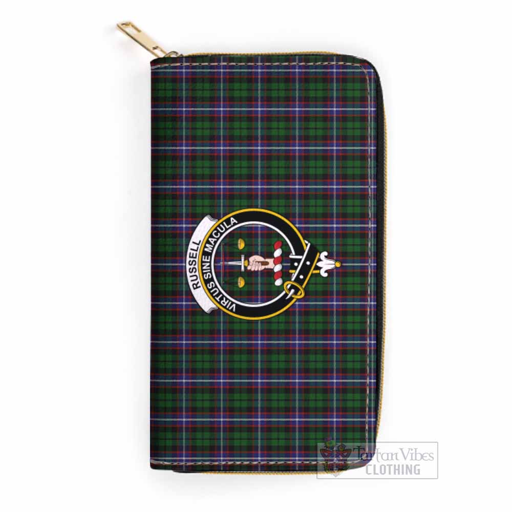 Russell Tartan Women's Leather Wallet with Family Crest One Size 19.7*10.5*3.5 cm - Tartan Vibes Clothing