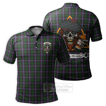 Russell Tartan Polo Shirt with Family Crest and Bearded Skull Holding Bottles of Whiskey Kid - Tartan Vibes Clothing