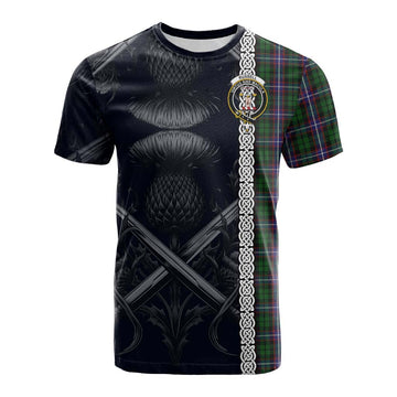 Russell Tartan Cotton T-shirt with Family Crest Cross Sword Thistle Celtic Vibes Kid's Shirt - Tartan Vibes Clothing