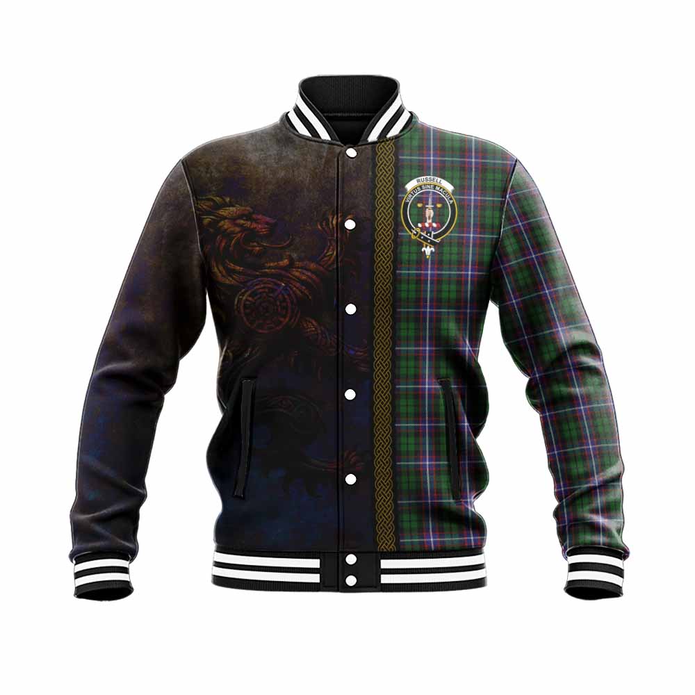 Russell Tartan Family Crest Baseball Jacket Alba Gu Brath Be Brave Lion Ancient Style Unisex - Tartan Vibes Clothing