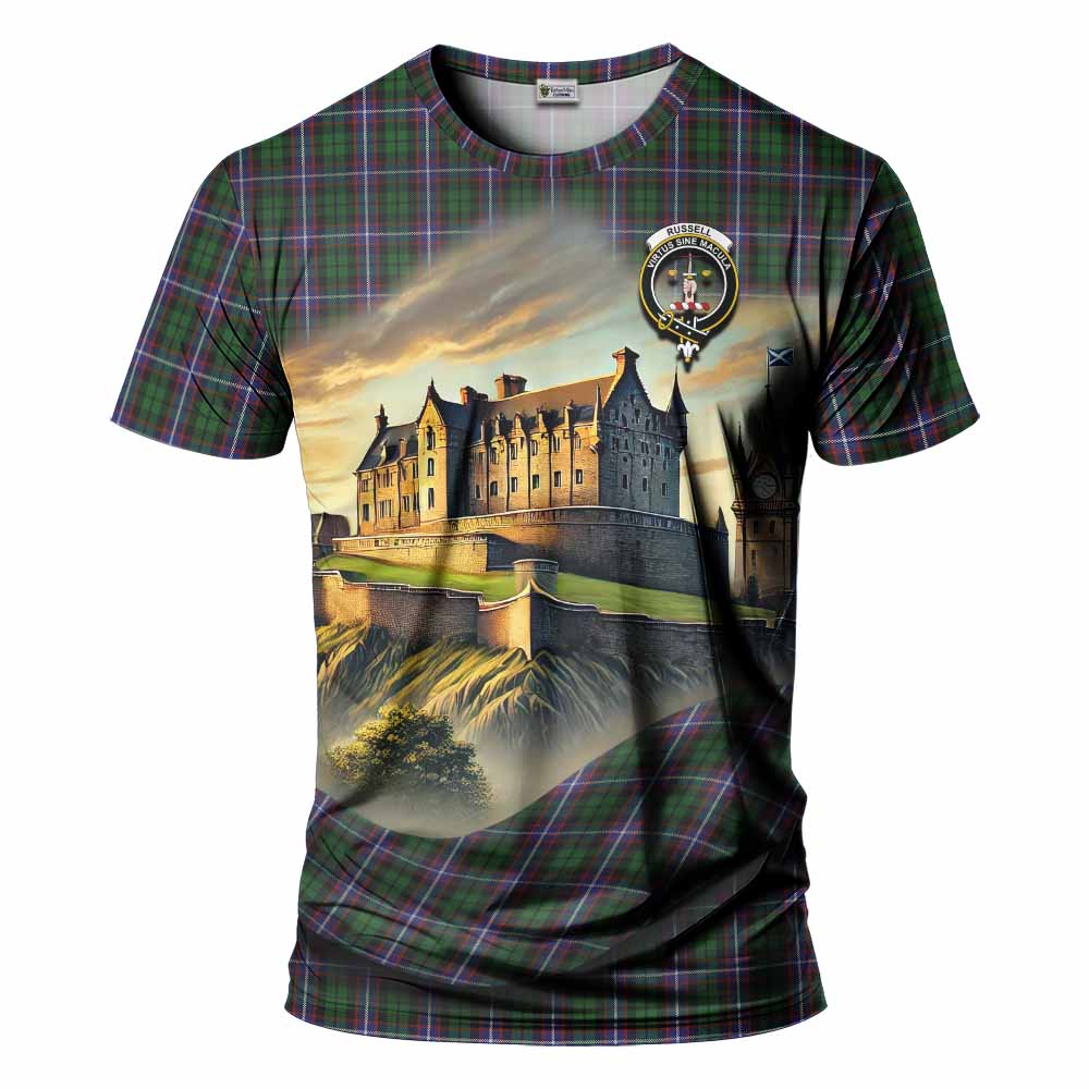 Russell Tartan Family Crest T-Shirt with Scottish Ancient Castle Style Kid's Shirt - Tartan Vibes Clothing