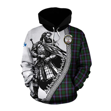 Russell Tartan Clan Crest Cotton Hoodie with Highlander Warrior Celtic Style Pullover Hoodie XS - Tartan Vibes Clothing