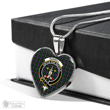 Russell Tartan Heart Necklace with Family Crest